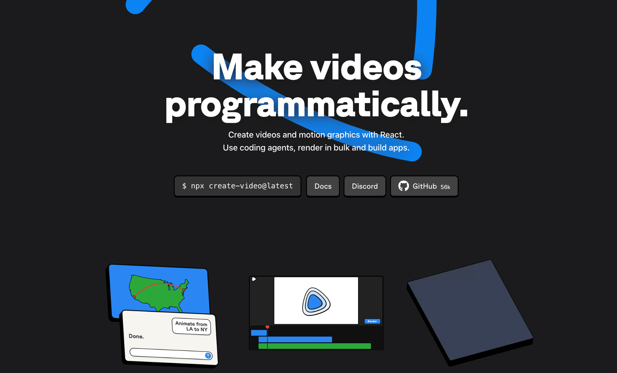 Remotion's homepage hero: "Make videos programmatically."